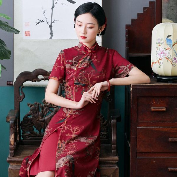 ethnic clothing 2021 chinese traditional women mandarin collar cheongsam elegant short sleeve red satin print qi pao vestidos
ethnic clothing 2021 chinese traditional women mandarin collar cheongsam elegant short sleeve red satin print qi pao vestidos