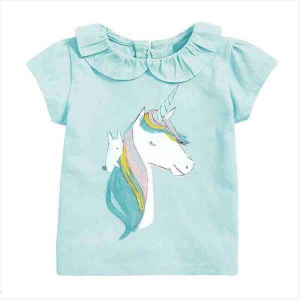 children summer baby girl tee kid 2 7 years clothes unicorn applique brand cotton toddler casual animal t shirt, Blue