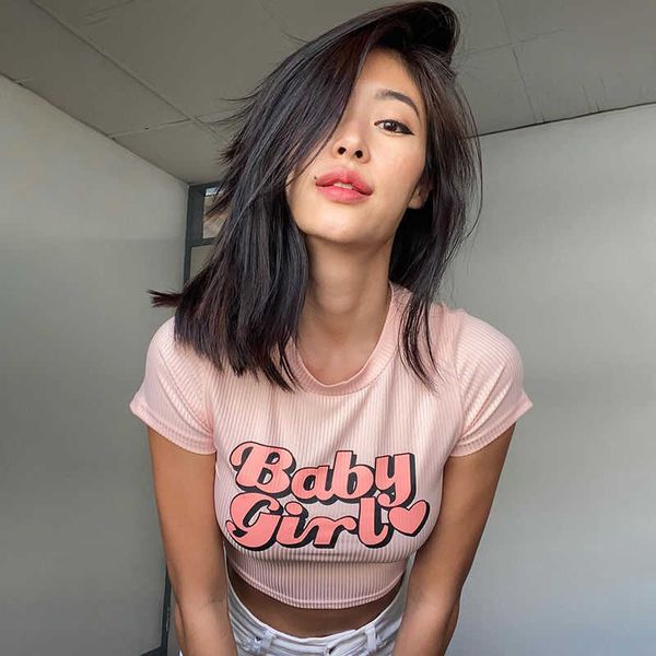 babygirl printed t-shirt women's summer short girl's student open navel slim fashion 21042p, Black;gray
babygirl printed t-shirt women's summer short girl's student open navel slim fashion 21042p, Black;gray