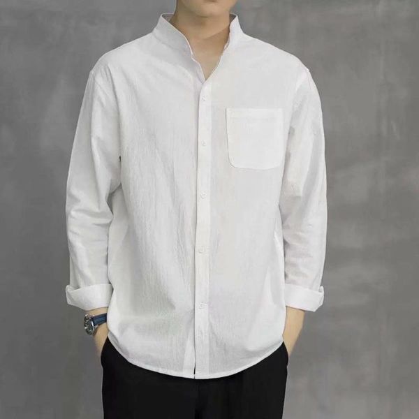 men's casual shirts extfine cotton linen for men long sleeve blouse 2021 harajuku solid color shirt man stand-up collar white blouses, White;black
men's casual shirts extfine cotton linen for men long sleeve blouse 2021 harajuku solid color shirt man stand-up collar white blouses, White;black