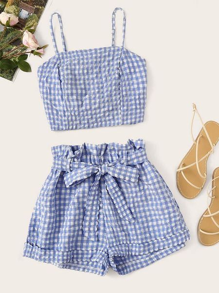 two piece set gingham bubble women tracksuits lattice sling crop shorts pullover above knee, mini elastic waist casual, Gray
two piece set gingham bubble women tracksuits lattice sling crop shorts pullover above knee, mini elastic waist casual, Gray