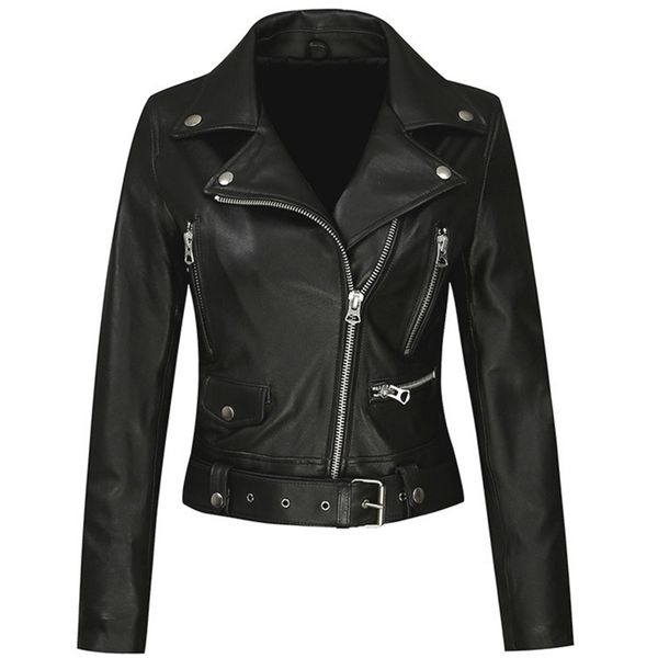 autumn winter fashion women black faux leather jackets zipper basic coat turn-down collar biker jacket with blet 210430
autumn winter fashion women black faux leather jackets zipper basic coat turn-down collar biker jacket with blet 210430