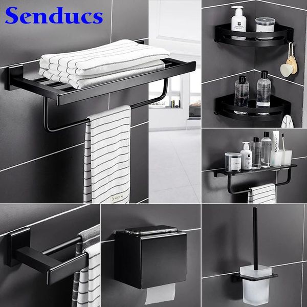 black bathroom hardware set senducs matte towel rack bars quality 304 stainless steel bath accessory
black bathroom hardware set senducs matte towel rack bars quality 304 stainless steel bath accessory