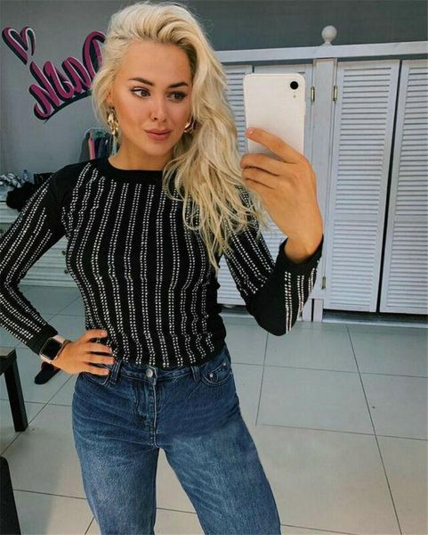 women's t-shirt fashion women long sleeve beading lady pullover autumn jumper casual slim girls outwear, White
women's t-shirt fashion women long sleeve beading lady pullover autumn jumper casual slim girls outwear, White