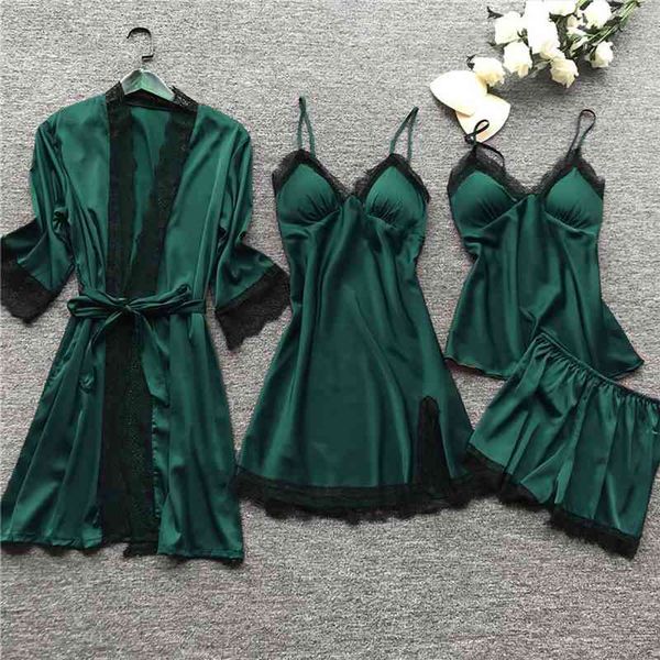 4pc silk robe sleep suit womens lace satin pajamas gown set v-neck cami nighties wear pijama female spring home nightwear, Black;red
4pc silk robe sleep suit womens lace satin pajamas gown set v-neck cami nighties wear pijama female spring home nightwear, Black;red
