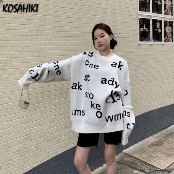 women's sweaters kosahiki letter jacquard ladies harajuku sweater o-neck casual wild loose women pullover 2021 autumn jumper, White;black
women's sweaters kosahiki letter jacquard ladies harajuku sweater o-neck casual wild loose women pullover 2021 autumn jumper, White;black