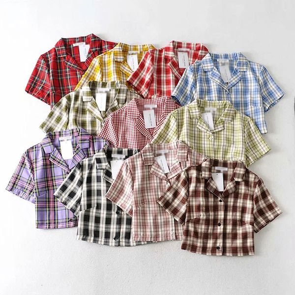 women's blouses & shirts summer short sleeve notched plaid black single breasted female crop streetwear korean vintage lady s, White
women's blouses & shirts summer short sleeve notched plaid black single breasted female crop streetwear korean vintage lady s, White