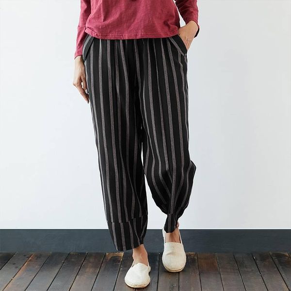 women's pants & capris 2021 women casual elastic waist long trousers vintage striped with pockets female cotton pantalon harem palazzo, Black;white
women's pants & capris 2021 women casual elastic waist long trousers vintage striped with pockets female cotton pantalon harem palazzo, Black;white