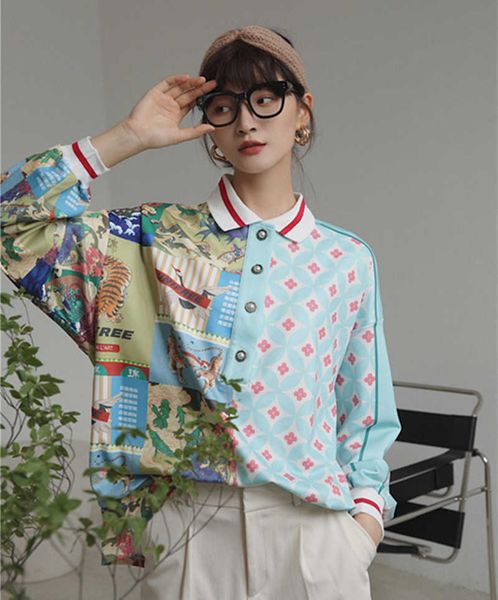 spring and autumn long sleeve polo blouse women's loose chinese style splicing retro printed shirt plus size shirts 210615, White
spring and autumn long sleeve polo blouse women's loose chinese style splicing retro printed shirt plus size shirts 210615, White