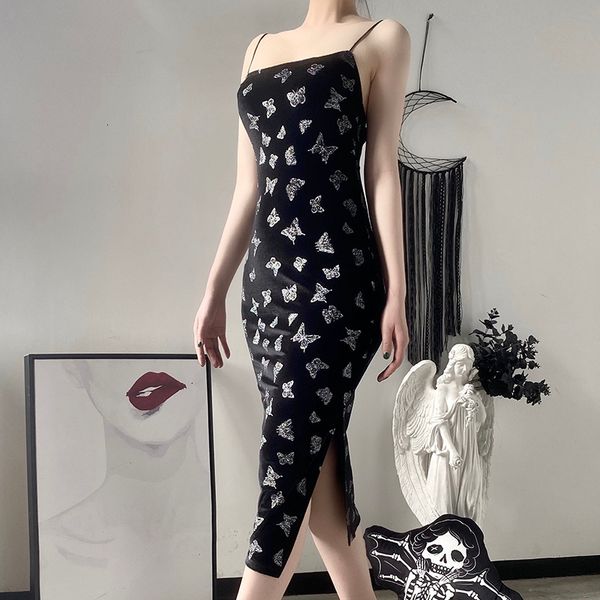 dress women's slim suspender long butterfly print tight gothic dress, fashion one-step street clothing, Black;gray 
dress women's slim suspender long butterfly print tight gothic dress, fashion one-step street clothing, Black;gray