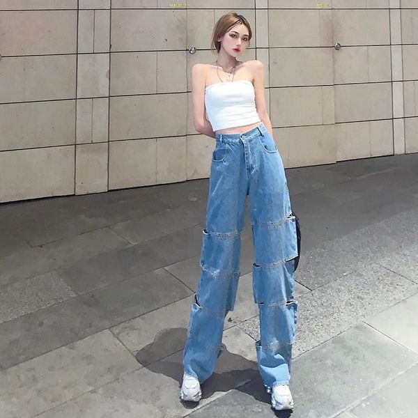 fall fashion women's blue high waist dislocation cut wide leg pants super personality denim women #8383 jeans
fall fashion women's blue high waist dislocation cut wide leg pants super personality denim women #8383 jeans