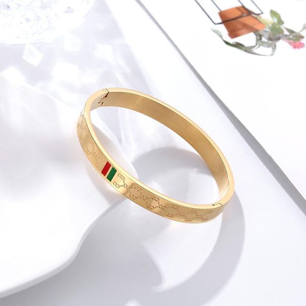 bangle trendy for women red and green charm stainless steel gold plating jewelry lover luxury wedding female, Black 
bangle trendy for women red and green charm stainless steel gold plating jewelry lover luxury wedding female, Black
