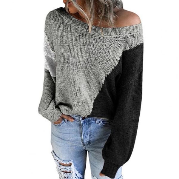 women's sweaters autumn knitwear matching color off-shoulder sweater women patchwork casual knitted pullover for daily outwear, White;black
women's sweaters autumn knitwear matching color off-shoulder sweater women patchwork casual knitted pullover for daily outwear, White;black