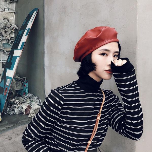 beanies liangfang british pu leather beret autumn pumpkin painter hat female one piece drop
beanies liangfang british pu leather beret autumn pumpkin painter hat female one piece drop