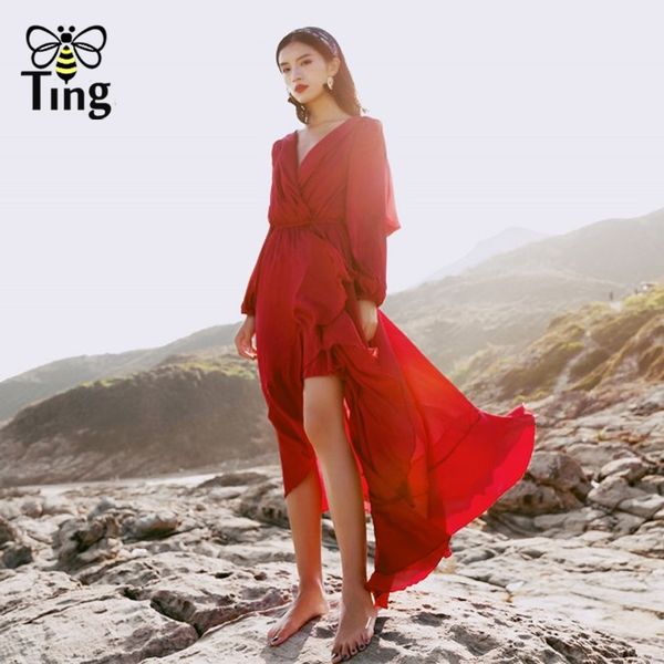 designer v neck red maxi party dresses women elegant long dress asymmetrical ruffles boho solid color vestidos 210513, Black;gray
designer v neck red maxi party dresses women elegant long dress asymmetrical ruffles boho solid color vestidos 210513, Black;gray