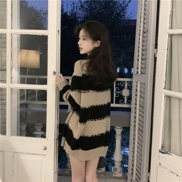 spring black coffee stripes women's sweater mid-long mandarin collar knitted female full sleeve pullovers mujer loose sweaters, White;black
spring black coffee stripes women's sweater mid-long mandarin collar knitted female full sleeve pullovers mujer loose sweaters, White;black