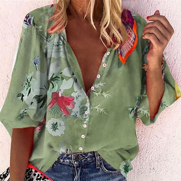 women's blouses & shirts women casual loose blouse vintage floral printed v-neck long sleeve button tunic ladies blusas, White
women's blouses & shirts women casual loose blouse vintage floral printed v-neck long sleeve button tunic ladies blusas, White