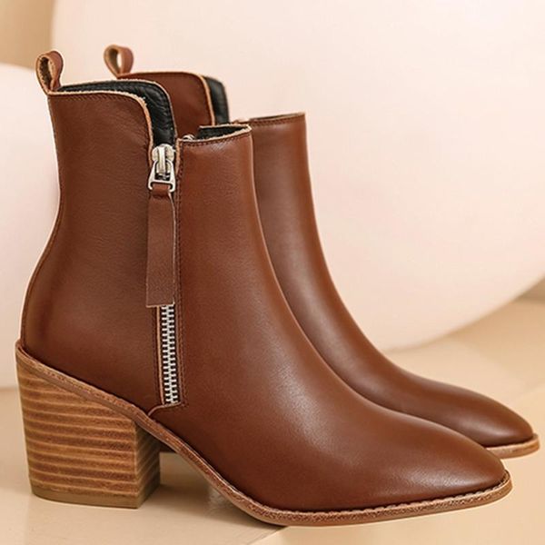 boots women's genuine leather thick high heel round toe autumn ankle double zip quality elegant ladies short booties shoes, Black
boots women's genuine leather thick high heel round toe autumn ankle double zip quality elegant ladies short booties shoes, Black
