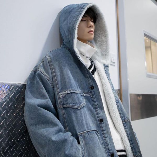 men's jackets winter hooded lamb wool thicken warm big pocket washed denim coat cotton streetwear casual trend oversize clothing, Black;brown
men's jackets winter hooded lamb wool thicken warm big pocket washed denim coat cotton streetwear casual trend oversize clothing, Black;brown