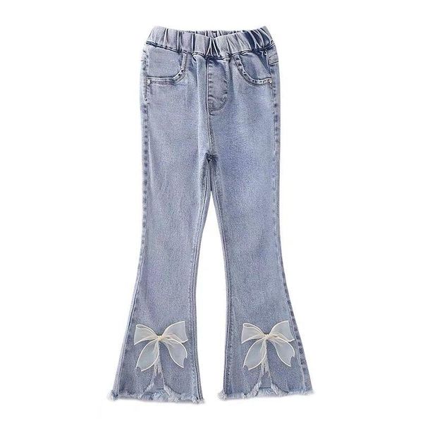 jeans girls spring autumn fashion elastic waist children pants girl bow lace teens pencil 3-14 y, Blue 
jeans girls spring autumn fashion elastic waist children pants girl bow lace teens pencil 3-14 y, Blue