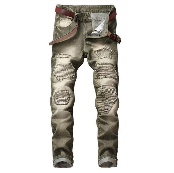 men's distressed motorcycle biker jeans vintage pleated pants slim fit mens moto denim hip hop punk streetwear men, Blue
men's distressed motorcycle biker jeans vintage pleated pants slim fit mens moto denim hip hop punk streetwear men, Blue