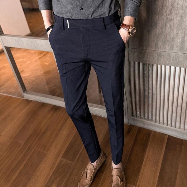 men's suits & blazers 2021 spring autumn men dress pants slim straight striped casual suit male business little feet formal f113, White;black
men's suits & blazers 2021 spring autumn men dress pants slim straight striped casual suit male business little feet formal f113, White;black