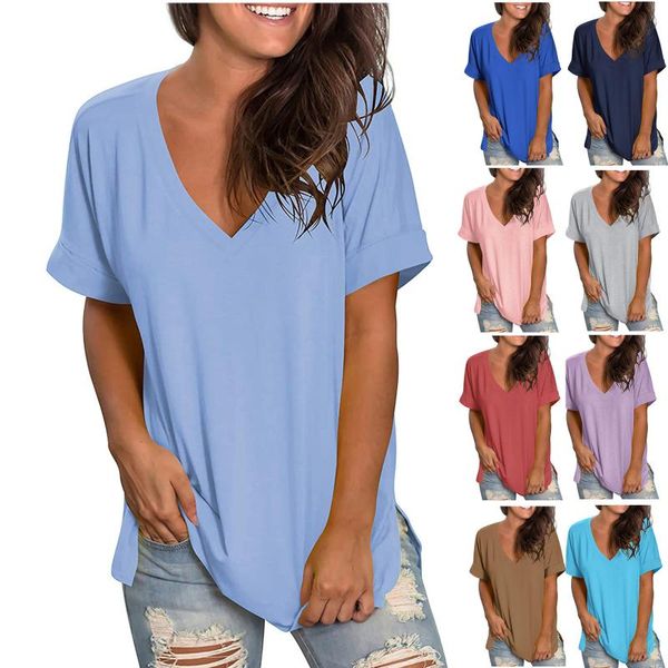 women's t-shirt summer clothes for women 2021 crop casual comfort v-neck solid loose fit short sleeve ropa mujer, White
women's t-shirt summer clothes for women 2021 crop casual comfort v-neck solid loose fit short sleeve ropa mujer, White