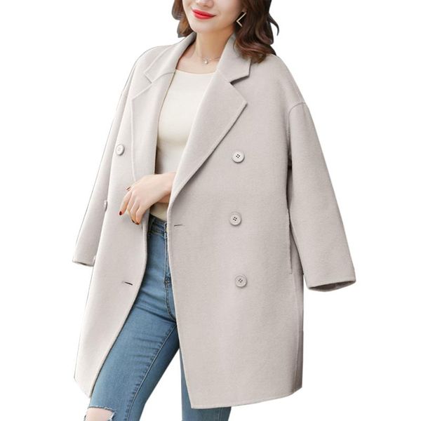 women's wool & blends autumn and winter woolen coats solid color double breasted long jacket women casual sleeve female, Black
women's wool & blends autumn and winter woolen coats solid color double breasted long jacket women casual sleeve female, Black