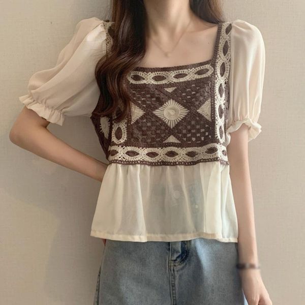 women's t-shirt summer french vintage women t-shirts short sleeve hollow embroidery puff square collar, White
women's t-shirt summer french vintage women t-shirts short sleeve hollow embroidery puff square collar, White
