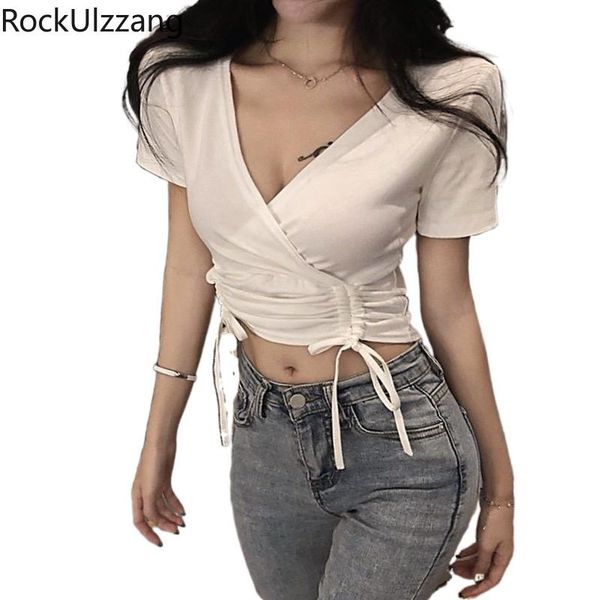 drawstring adjust length ruched aesthetic bodycon short sleeve v neck cotton solid crop women t-shirt korean t shirt women's, White
drawstring adjust length ruched aesthetic bodycon short sleeve v neck cotton solid crop women t-shirt korean t shirt women's, White