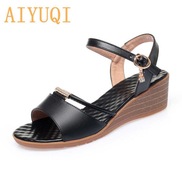 women's sandals wedge summer genuine leather large size 41 42 43 ladies non-slip middle-aged mother fashion y0721, Black
women's sandals wedge summer genuine leather large size 41 42 43 ladies non-slip middle-aged mother fashion y0721, Black