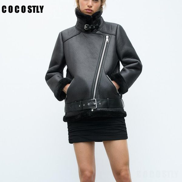 new za winter coats women thi faux leather fur sheepskin coat female fur leather jaet aviator jaet casaco feminino trf, Black
new za winter coats women thi faux leather fur sheepskin coat female fur leather jaet aviator jaet casaco feminino trf, Black