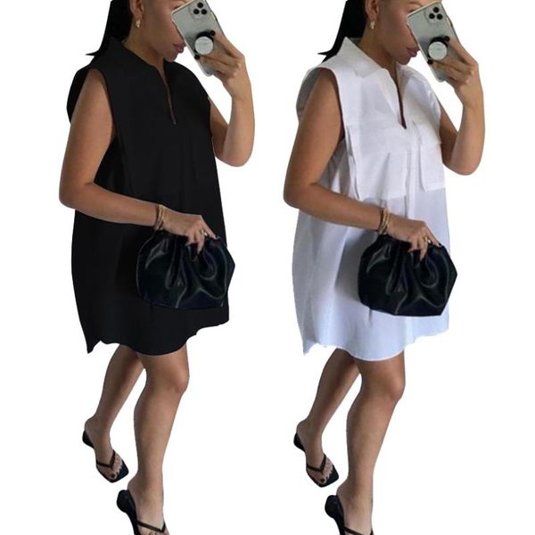 casual dresses office commuter style women's clothing fashion solid color sleeveless v neck tooling pocket shirt long loose dress, Black;gray
casual dresses office commuter style women's clothing fashion solid color sleeveless v neck tooling pocket shirt long loose dress, Black;gray