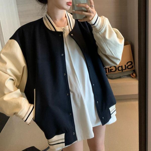 women's jackets american retro preppy style baseball uniform autumn and winter loose stitching fashion stand-up collar jacket, Black;brown
women's jackets american retro preppy style baseball uniform autumn and winter loose stitching fashion stand-up collar jacket, Black;brown