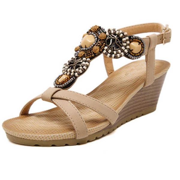sandals chenyangniao 2021 holiday beach bohemian beaded buckle slope heel women's shoes, Black
sandals chenyangniao 2021 holiday beach bohemian beaded buckle slope heel women's shoes, Black