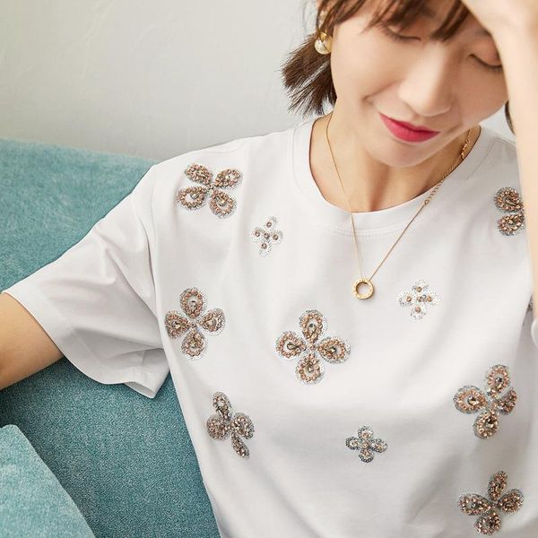 women's t-shirt sequin rhinestone clover t shirt loose black and white women 2021 summer short sleeve
women's t-shirt sequin rhinestone clover t shirt loose black and white women 2021 summer short sleeve