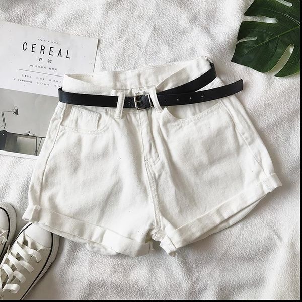 women denim shorts belt high waist solid loose casual slim for jeans mujer femme korea, White;black
women denim shorts belt high waist solid loose casual slim for jeans mujer femme korea, White;black