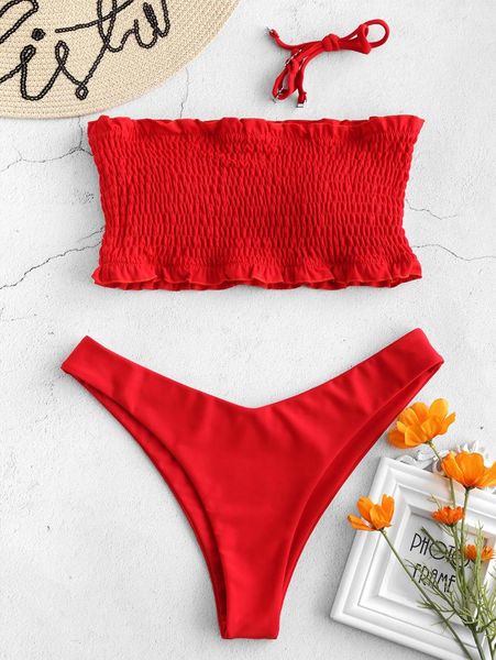 women's swimwear zaful beach suit frilled smocked bandeau bikini set bathing strapless padded women swimsuit wear, White;black
women's swimwear zaful beach suit frilled smocked bandeau bikini set bathing strapless padded women swimsuit wear, White;black