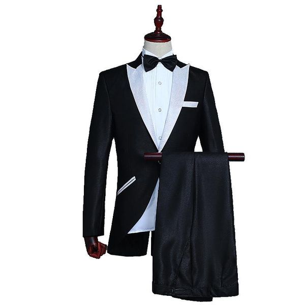 men's suits & blazers tuxedo suit performance coat pant two piece set one button long black luxury men clothing, White;black
men's suits & blazers tuxedo suit performance coat pant two piece set one button long black luxury men clothing, White;black