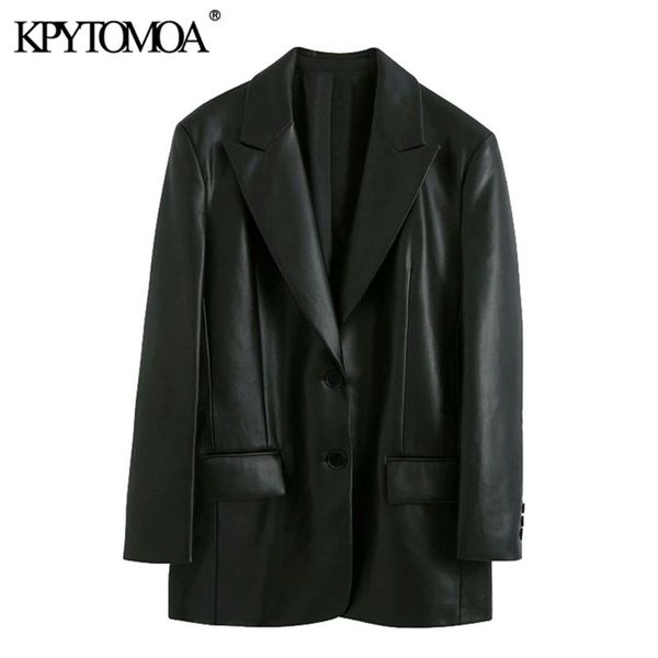 kpytomoa women fashion faux leather loose blazers coat vintage long sleeve pockets back vents female outerwear chic 211019, White;black
kpytomoa women fashion faux leather loose blazers coat vintage long sleeve pockets back vents female outerwear chic 211019, White;black