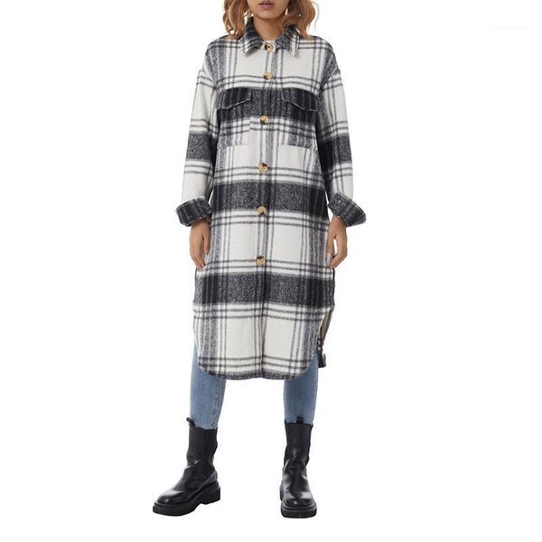 women's wool & blends 2021 women elegant british college style plaid long coat with single-breasted, pocket decoration loose version sp, Black
women's wool & blends 2021 women elegant british college style plaid long coat with single-breasted, pocket decoration loose version sp, Black