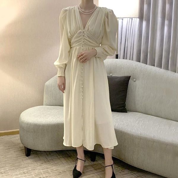women apricot shirring long pleated dress v-neck three quarter puff sleeve loose fit fashion robe summer 210510, Black;gray
women apricot shirring long pleated dress v-neck three quarter puff sleeve loose fit fashion robe summer 210510, Black;gray