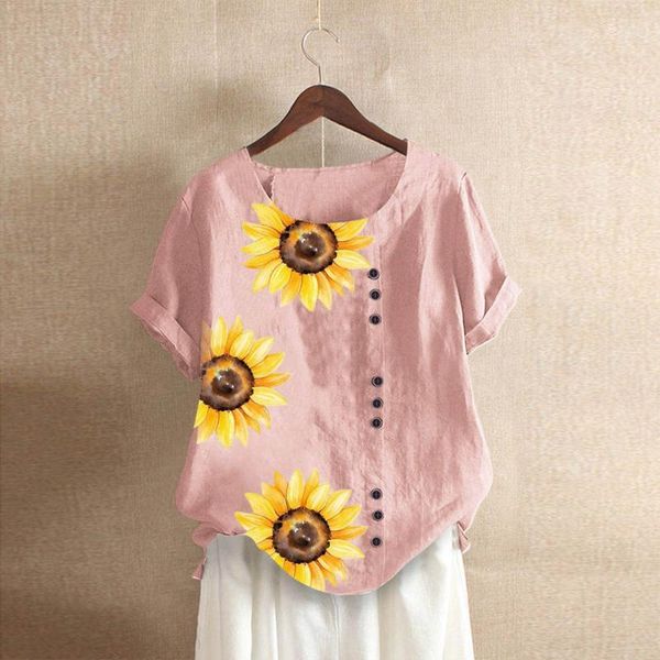 women's blouses & shirts women plus size casual o-neck short sleeve buttons cotton linen tees daisy floral printing loose shirt blusas, White
women's blouses & shirts women plus size casual o-neck short sleeve buttons cotton linen tees daisy floral printing loose shirt blusas, White