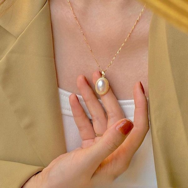 chains trendy jewelry natural pearl pendant necklace single one layer golden plating metal oval elegant women for gifts, Silver
chains trendy jewelry natural pearl pendant necklace single one layer golden plating metal oval elegant women for gifts, Silver