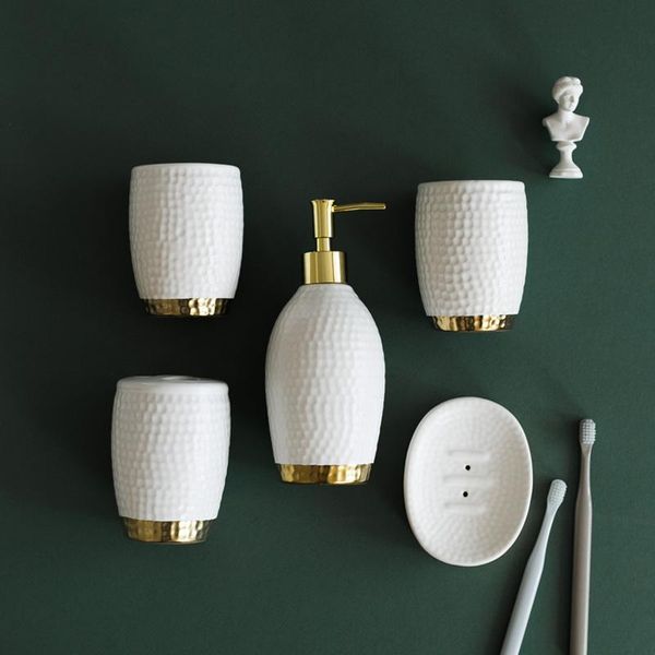 bath accessory set ceramic bathroom 5/piece lotion bottle/toothbrush holder/mouthwash cup/soap dish/metal storage tray home toiletries
bath accessory set ceramic bathroom 5/piece lotion bottle/toothbrush holder/mouthwash cup/soap dish/metal storage tray home toiletries