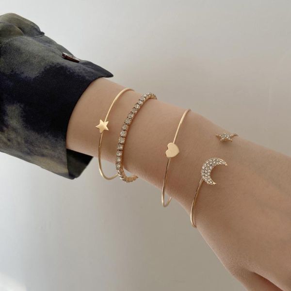 link, chain 4-piece simple star moon bead metal bracelet set charming women's wedding crystal fashion girls party jewelry gift, Black
link, chain 4-piece simple star moon bead metal bracelet set charming women's wedding crystal fashion girls party jewelry gift, Black