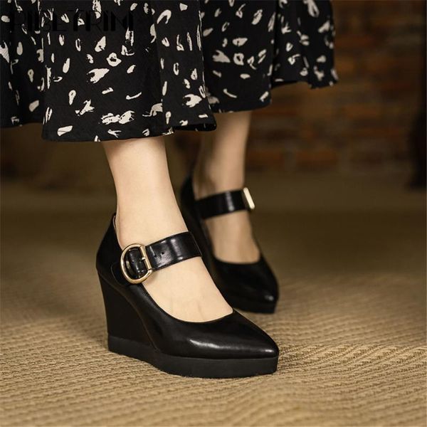 dress shoes ribetrini brand pointed toe buckle fashion genuine leather marry janes high heels trendy party office spring women, Black
dress shoes ribetrini brand pointed toe buckle fashion genuine leather marry janes high heels trendy party office spring women, Black