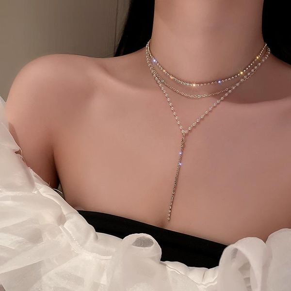 pendant necklaces 2021 fashion simple gold color rhinestone pearls chain women jewelry multi layers chokers necklace clavicle chains collar, Silver
pendant necklaces 2021 fashion simple gold color rhinestone pearls chain women jewelry multi layers chokers necklace clavicle chains collar, Silver