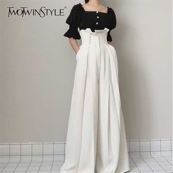 twotwinstyle ruffle high waist wide leg pants female fashion maxi trousers women casual clothes spring summer 211105, Black;white
twotwinstyle ruffle high waist wide leg pants female fashion maxi trousers women casual clothes spring summer 211105, Black;white