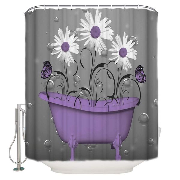 72" x 72" shower curtain with hooks, purple bathtub daisy flowers bubble bath - waterproof polyester cloth bath curtains sets
72" x 72" shower curtain with hooks, purple bathtub daisy flowers bubble bath - waterproof polyester cloth bath curtains sets